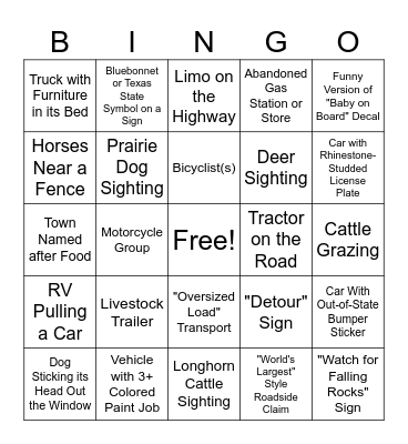 TX Road Trip Bingo! Bingo Card