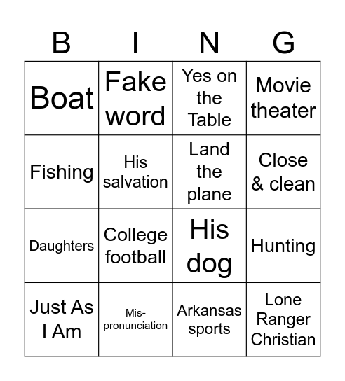Pastor James BINGO Card