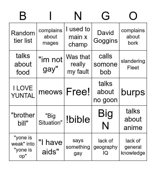 Tempest Bingo Card
