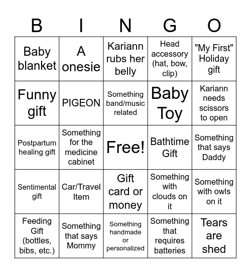 Gift Opening BINGO Card