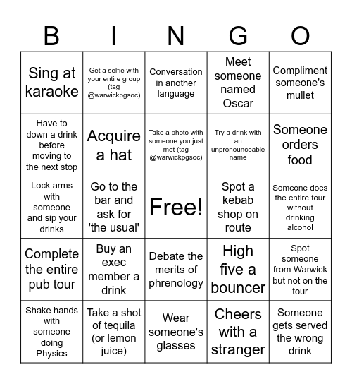 Postgraduate Bingo Card