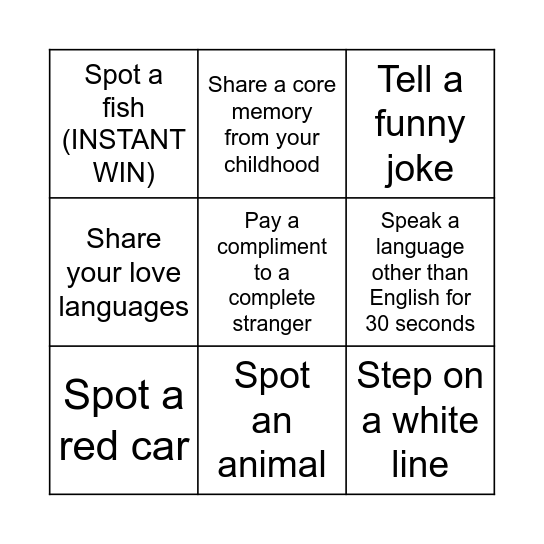 Riverside walk with Cathlin Bingo Card