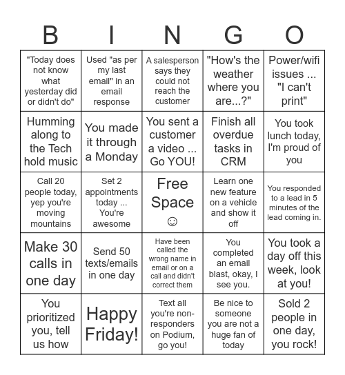 Fall BDC BINGO Card