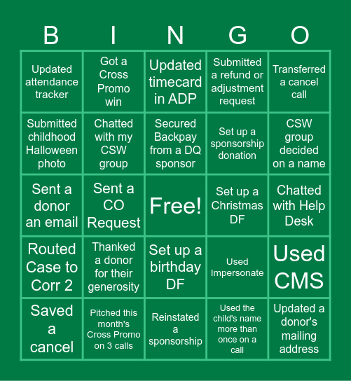 CSW Bingo Card