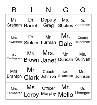 Freshman Leadership Bingo Card