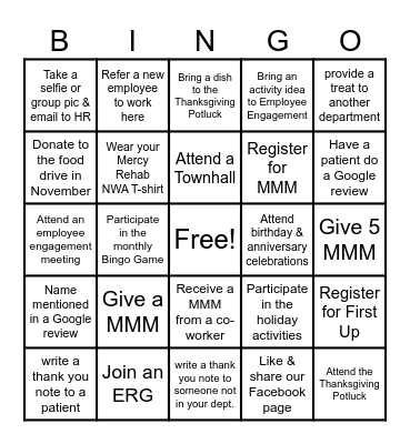 Mercy Rehabilitation Hospital NWA Bingo Card