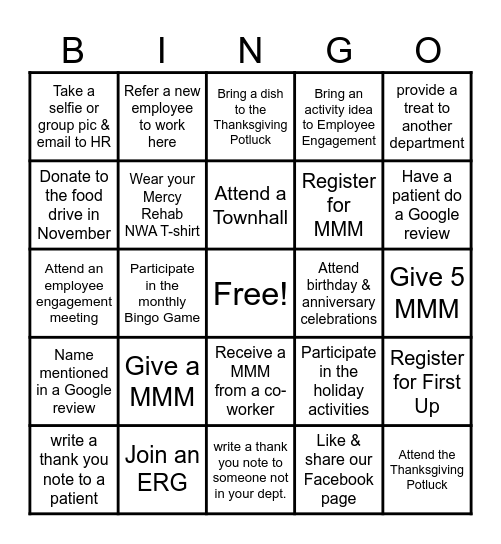 Mercy Rehabilitation Hospital NWA Bingo Card
