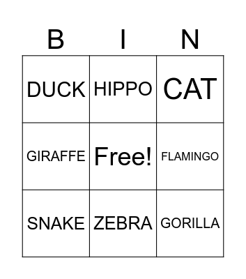 ANIMAL BINGO Card