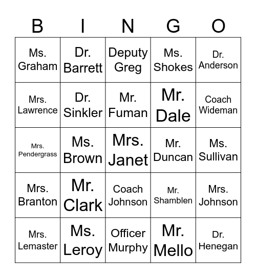 Freshman Leadship Bingo Card