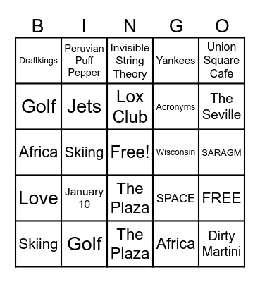 Sami's Bridal Shower Bingo Card