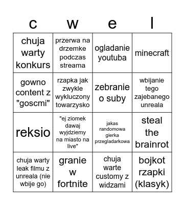 live kocpzyka Bingo Card
