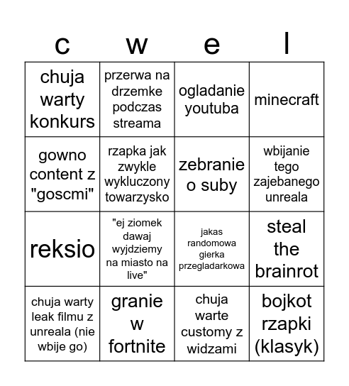 live kocpzyka Bingo Card