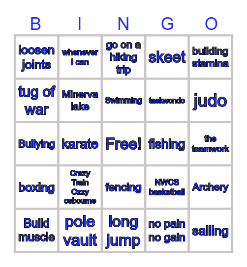 My health class bingo Card