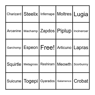 POKEMON BINGO! Bingo Card