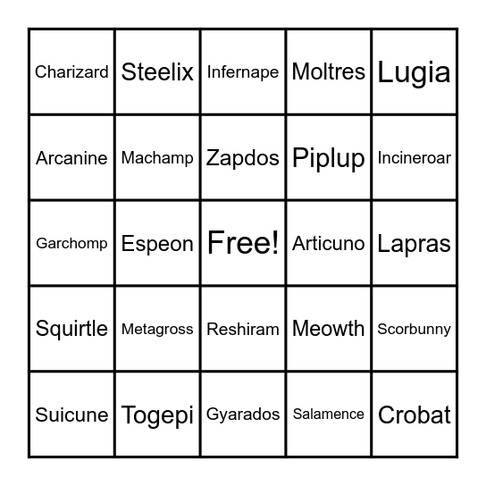 POKEMON BINGO! Bingo Card