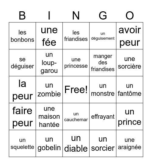 Vocabulaire d'Halloween Bingo Card