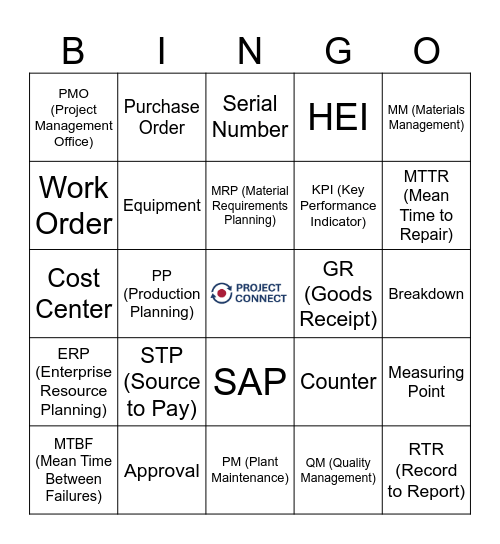 Project Connect Bingo Card