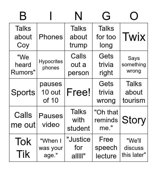 Natterstad Bingo Card