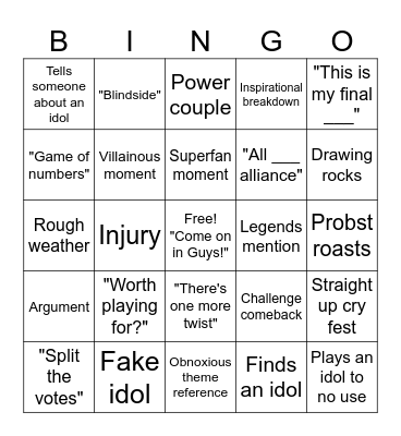 Survivor Bingo Card