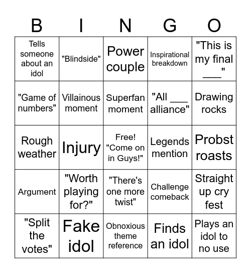 Survivor Bingo Card