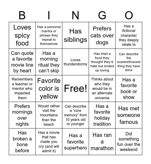 Friendship Speedrun Bingo Card