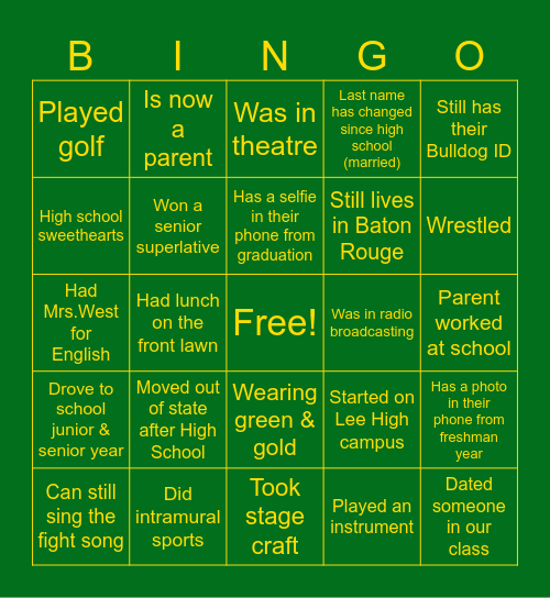 BRMHS C/O ‘15 10 Year Reunion BULLDOG Bingo Card