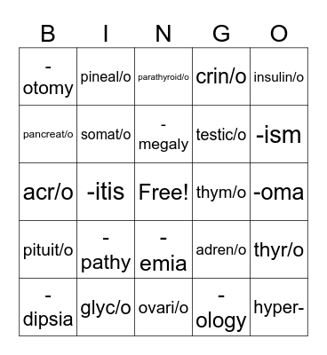Endocrine System Bingo Card