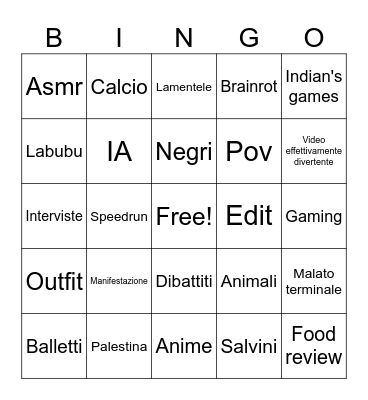 Bingo coschi Bingo Card