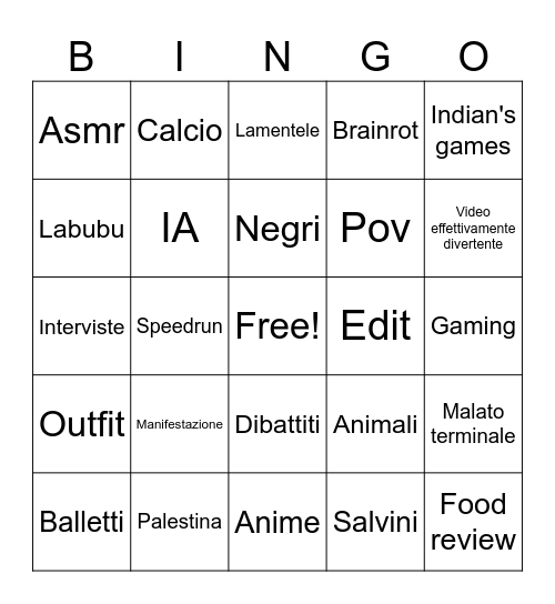 Bingo coschi Bingo Card