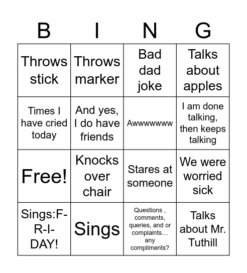 Mr. Boline Bingo Card