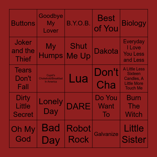 2005 Music Bingo!! Bingo Card