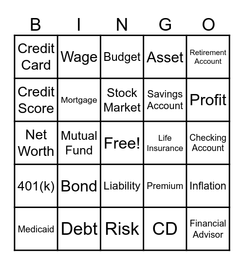 Personal Finance Bingo Card