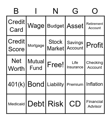 Personal Finance Bingo Card