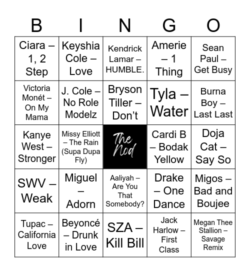 The Nod Presents: Music Bingo Card
