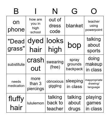 high school starter pack Bingo Card