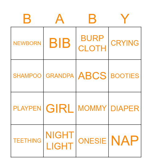 BABY BINGO Card
