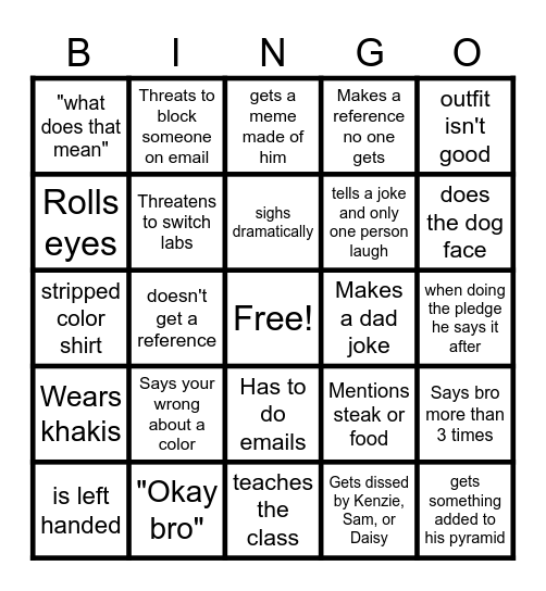 Mr. Brensinger Bingo Card
