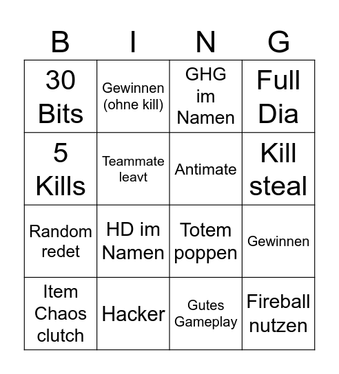 Minecraft Bingo Card