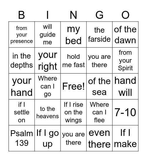 Psalm 139:7-10 Unit 1.3 Bingo Card