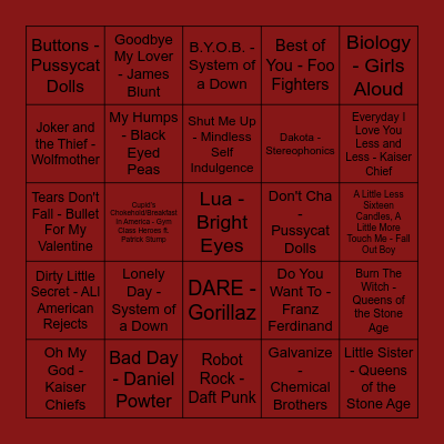 2005 Music Bingo!! Bingo Card