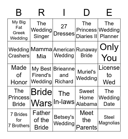 Brieanne's Bridal Shower Bingo Card