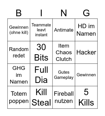 Minecraft Bingo Card
