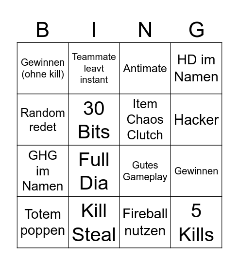 Minecraft Bingo Card