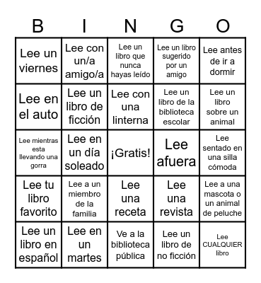 October Reading Bingo Card