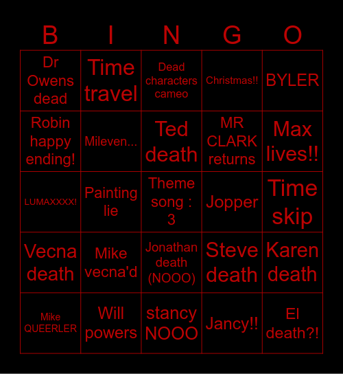 ST s5 predictions! Bingo Card