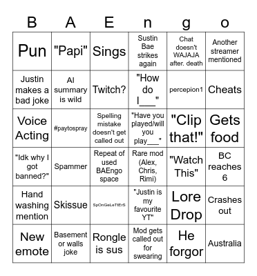 BAEngo Bingo Card