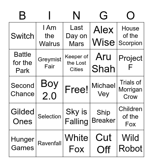 Dystopian, Fantasy, and Sci-Fi Bingo Card