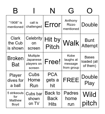 Wild Card Bingo: Game 1 Bingo Card