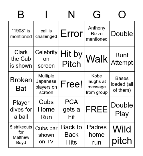 Wild Card Bingo: Game 1 Bingo Card