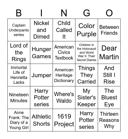 2025 Banned Books BINGO Card